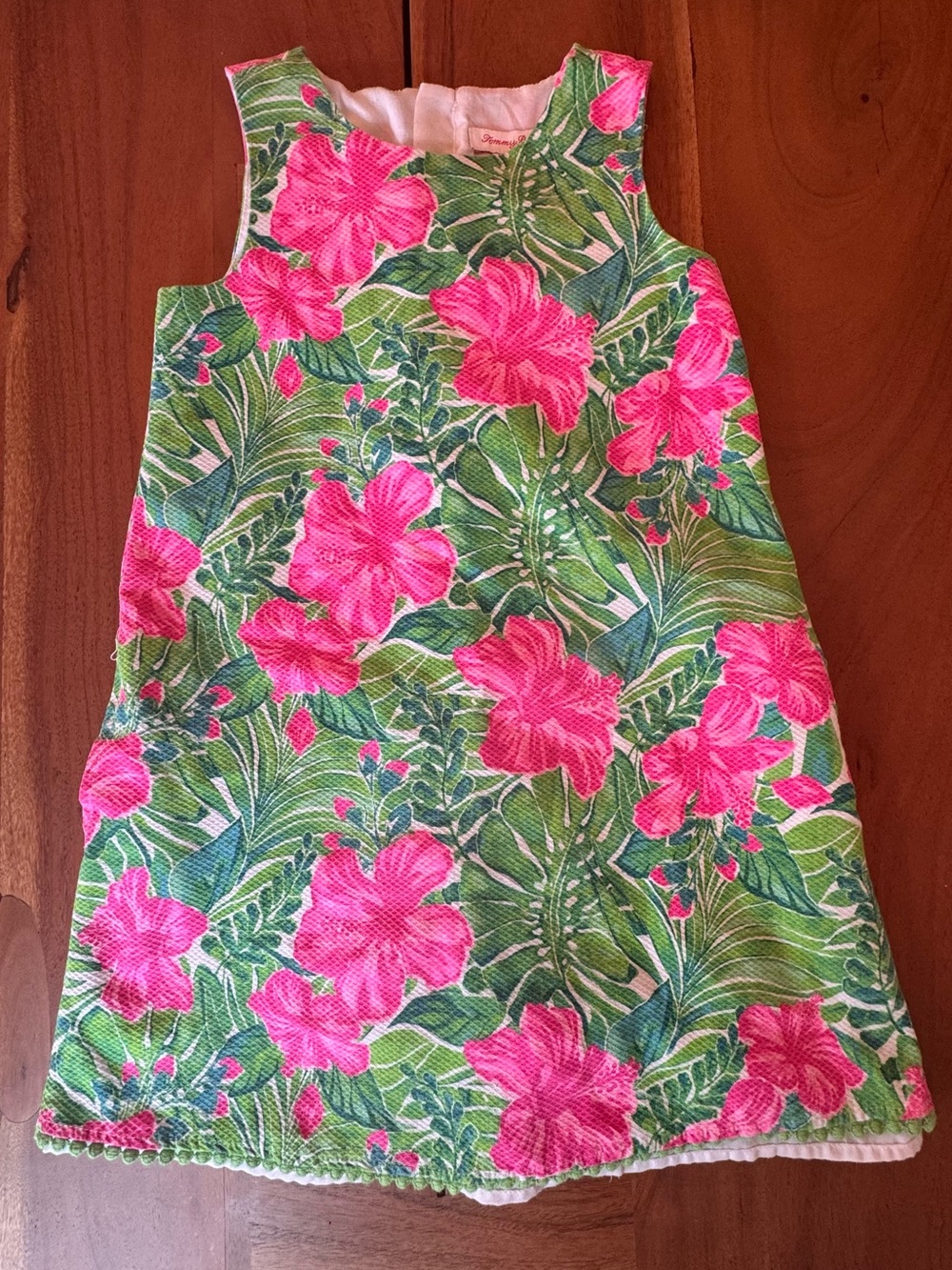 Tommy Bahama Girls Size 6 Tropical Hibiscus Floral Dress Pink Green Resort